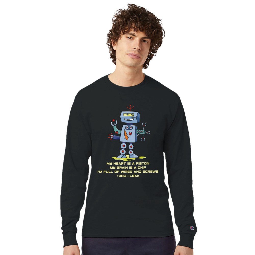 Leaky Robot - Men's Long - Sleeve T-Shirt | Champion CC8C Black - Kilner.Studio# Print Material