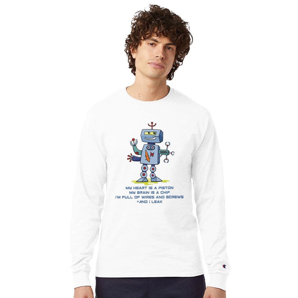 Leaky Robot - Men's Long - Sleeve T-Shirt | Champion CC8C White - Kilner.Studio# Print Material